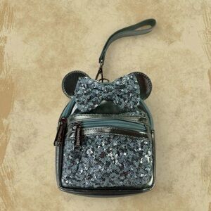 Disney Parks Loungefly Minnie Aqua Blue Sequin Mini Backpack Wristlet